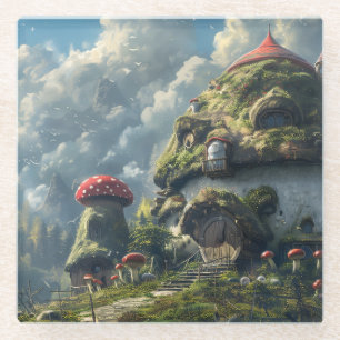 Niedliches Gnome, Pilzhaus Glasuntersetzer