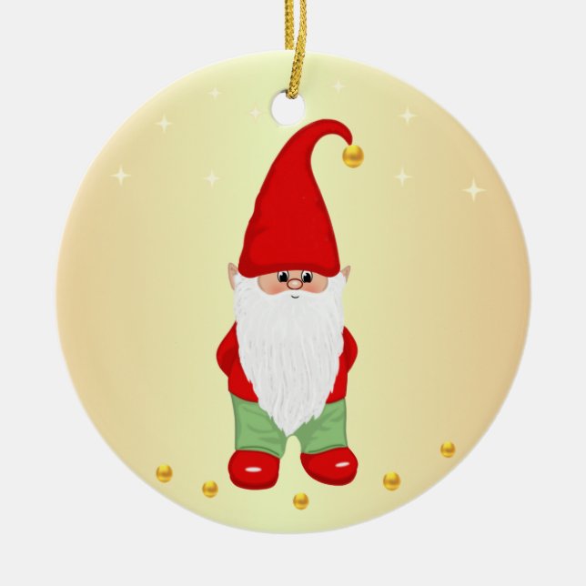 Niedliches Gnome, Sterne und Goldfetti Keramik Ornament (Vorne)