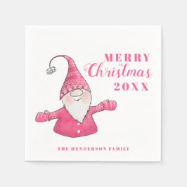 Niedliches Gnome Weiß und Rosa Weihnachten Serviette