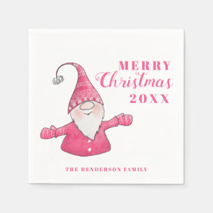 Niedliches Gnome Weiß und Rosa Weihnachten Serviette