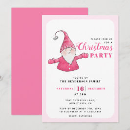 Niedliches Gnome Weiß und Rosa Weihnachts-Party Einladung