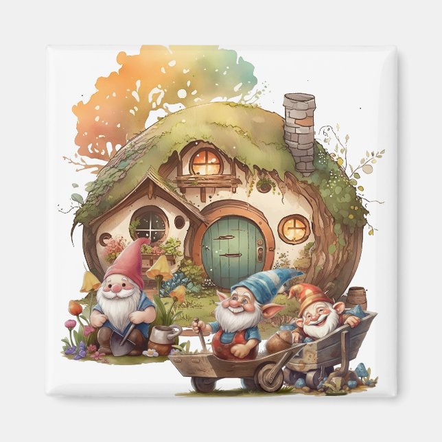 Niedliches Gnomes Square Magnet (Vorne)