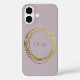 Niedliches Gold Abstrakter Circle Design in Lilac iPhone 16 Hülle