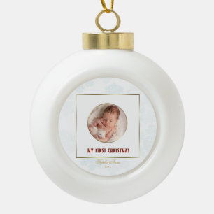 Niedliches Gold Frame mein erstes Weihnachtsjunges Keramik Kugel-Ornament