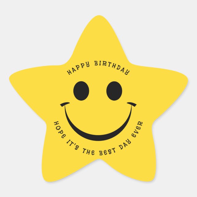Niedliches Gold Happy Face Birthday Stern-Aufkleber (Vorderseite)