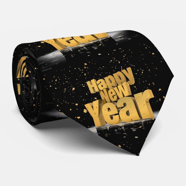 Niedliches Gold-Happy-Neujahrsdesign auf schwarz Krawatte (Gerollt)