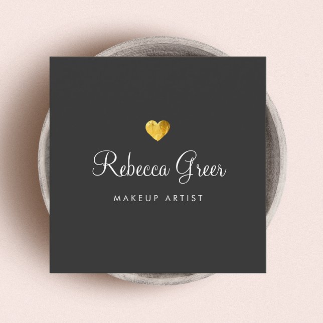 Niedliches Gold Heart Black Beauty Consultant Quadratische Visitenkarte (Von Creator hochgeladen)
