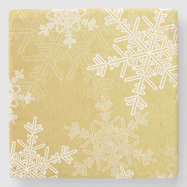 Niedliches Gold und weiße Weihnachtsschneeflocken Steinuntersetzer (Vorderseite)