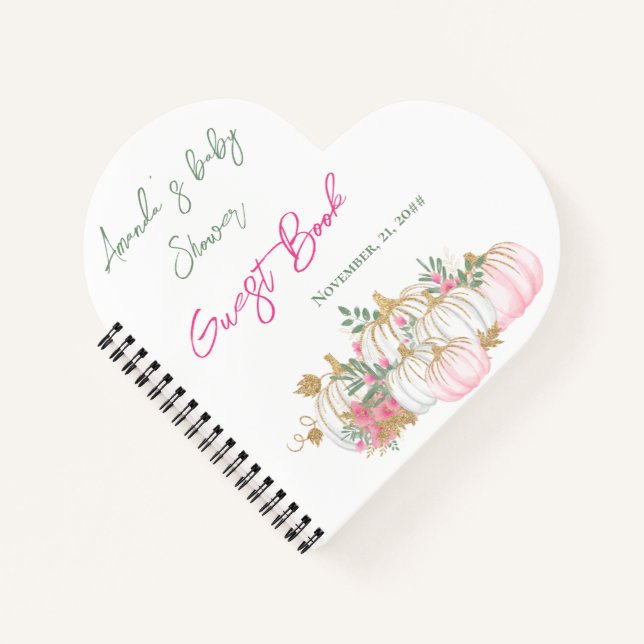 Niedliches Gold White und Pink Pumpkin Gästebuch Notizbuch (Vorderseite)