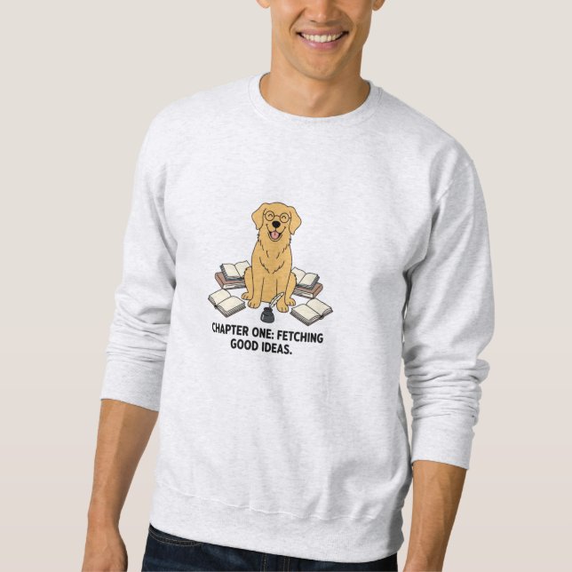 Niedliches Golden Dog Book Lover Illustration Sweatshirt (Vorderseite)