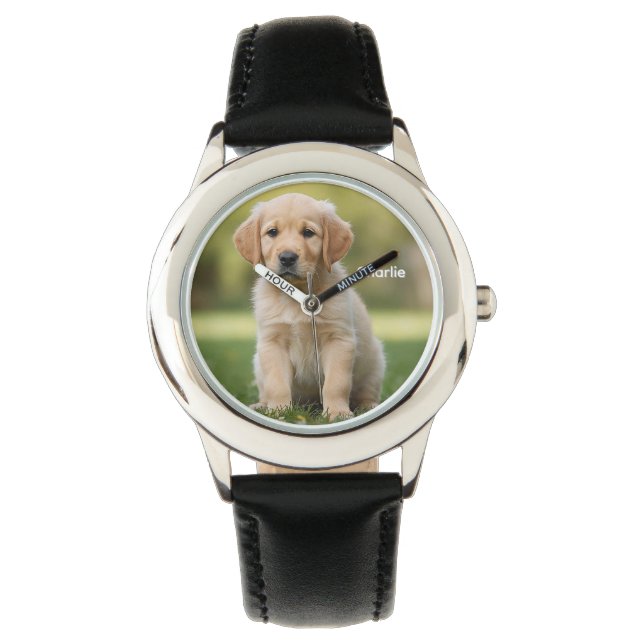 Niedliches Golden Retriever Kid's Personalisiert Armbanduhr (Vorderseite)