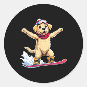Niedliches Golden Retriever Snowboarden Adventure Runder Aufkleber