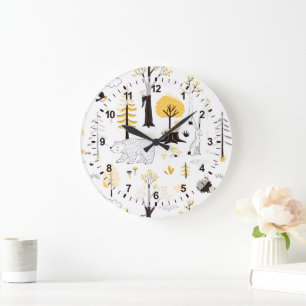 Niedliches Golden Woods Scene Muster Große Wanduhr