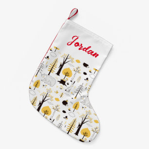 Niedliches Golden Woods Scene Muster Kleiner Weihnachtsstrumpf