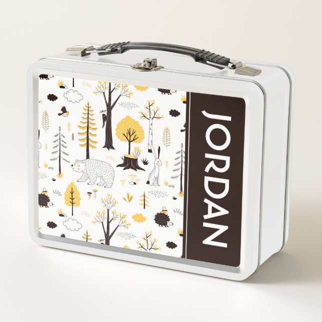 Niedliches Golden Woods Scene Muster Metall Brotdose (Vorderseite)