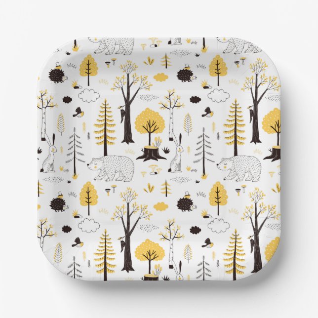 Niedliches Golden Woods Scene Muster Pappteller (Vorderseite)