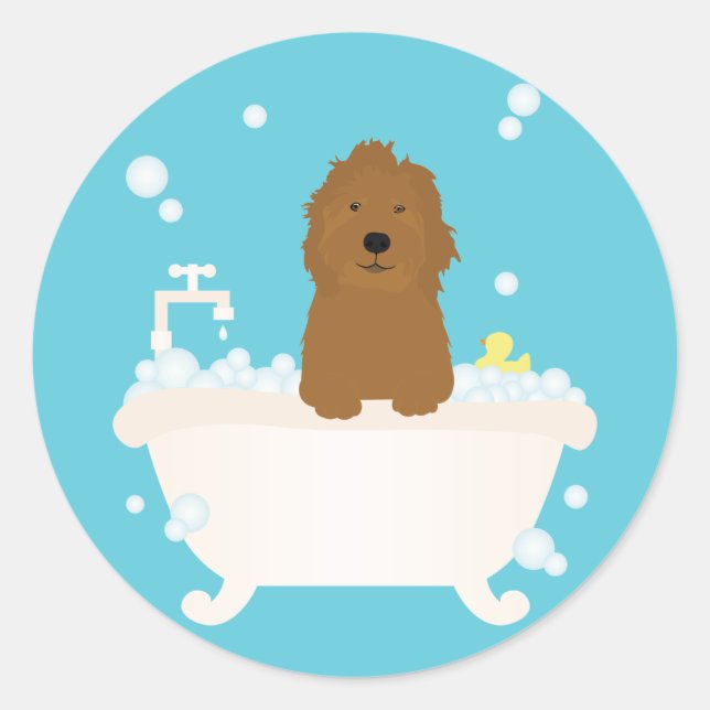 Niedliches Goldendoodle-Blase-Bad Runder Aufkleber (Vorderseite)
