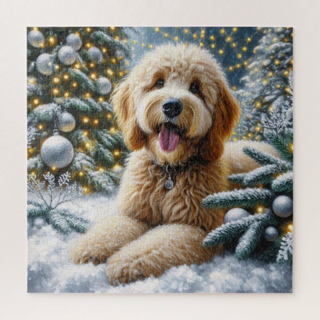 Niedliches Goldendoodle Dog Winter Wonderland (Vertikal)