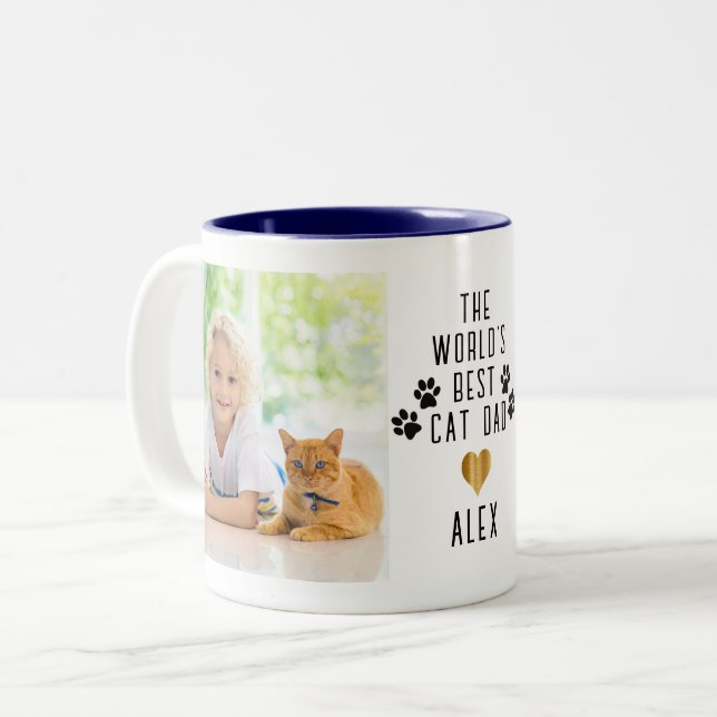 Niedliches Goldenes Herz Foil Welten Bester Katze  Zweifarbige Tasse (Vorderseite Links)