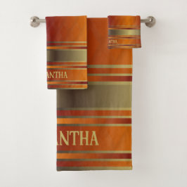 Niedliches goldenes Orange und goldene Streifen ge Badhandtuch Set