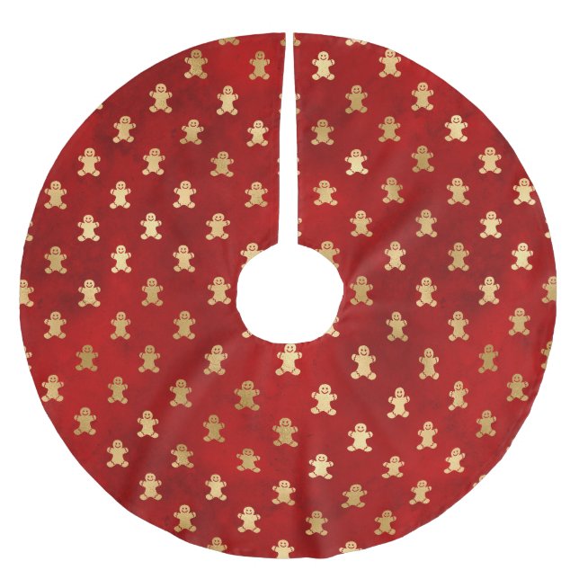 Niedliches goldfarbenes Lebkuchenmuster Polyester Weihnachtsbaumdecke (Vorderseite)
