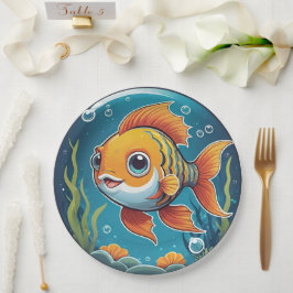 Niedliches Goldfish Baden unter Wasser mit Blasen Pappteller