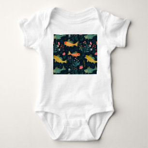 Niedliches Goldfish Koi Aquatic Pflanze Muster Baby Strampler