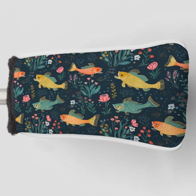 Niedliches Goldfish Koi Aquatic Pflanze Muster Golf Headcover (Vorderseite)