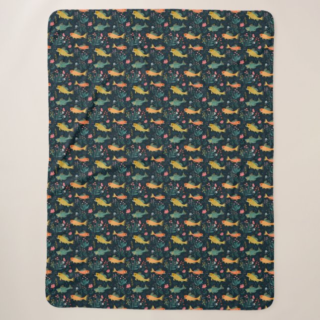 Niedliches Goldfish Koi Aquatic Pflanze Muster Sherpadecke (Vorderseite)