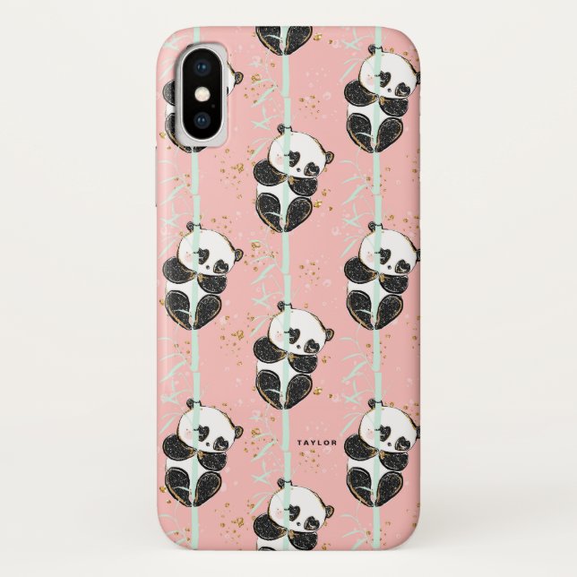 Niedliches GoldGlitzer Kawaii Panda-Muster Case-Mate iPhone Hülle (Rückseite)