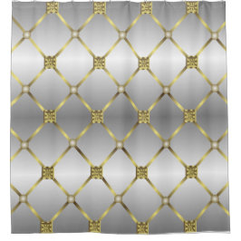 Niedliches goldgraues und weißes geometrisches Mus Duschvorhang