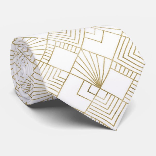 Niedliches Goldweiße Kunst-Deko-Muster-Krawatte Krawatte (Gerollt)