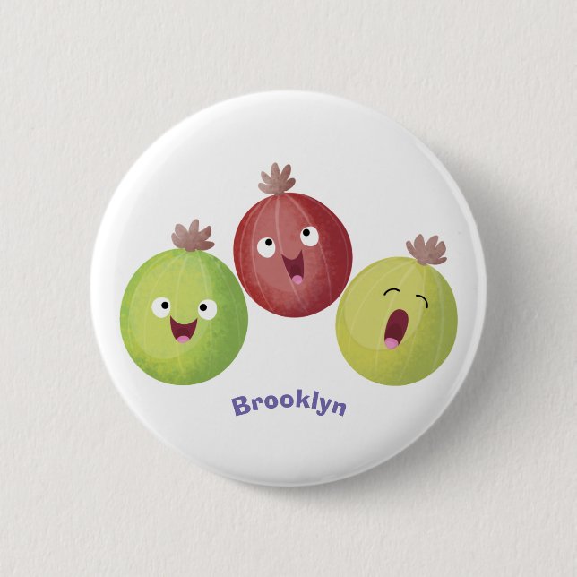 Niedliches Gooseberry-Trio mit Cartoon Button (Vorderseite)