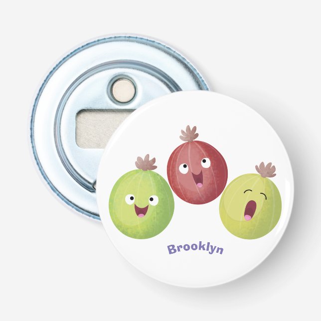 Niedliches Gooseberry-Trio mit Cartoon Flaschenöffner (Vorderseite)