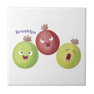 Niedliches Gooseberry-Trio mit Cartoon Fliese