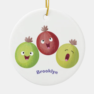 Niedliches Gooseberry-Trio mit Cartoon Keramik Ornament