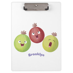 Niedliches Gooseberry-Trio mit Cartoon Klemmbrett