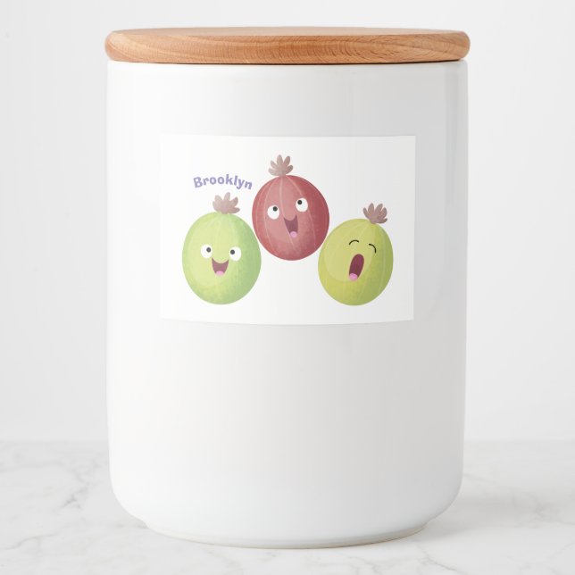 Niedliches Gooseberry-Trio mit Cartoon Lebensmitteletikett (Vorderseite)