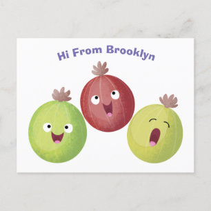 Niedliches Gooseberry-Trio mit Cartoon Postkarte
