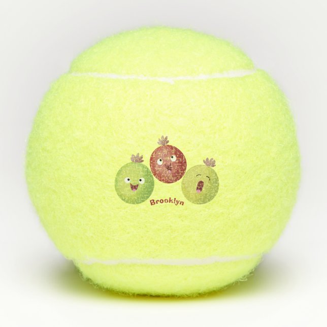 Niedliches Gooseberry-Trio mit Cartoon Tennisbälle (Vorderseite)