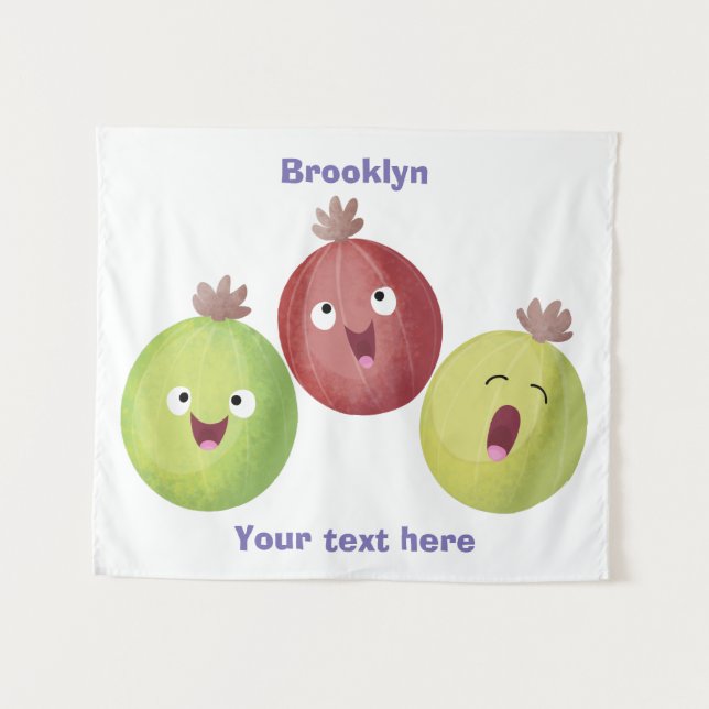 Niedliches Gooseberry-Trio mit Cartoon Wandteppich (Vorderseite (Horizontal))
