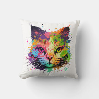 Niedliches Graffiti Neon Ink Splash Cat Poster Kissen
