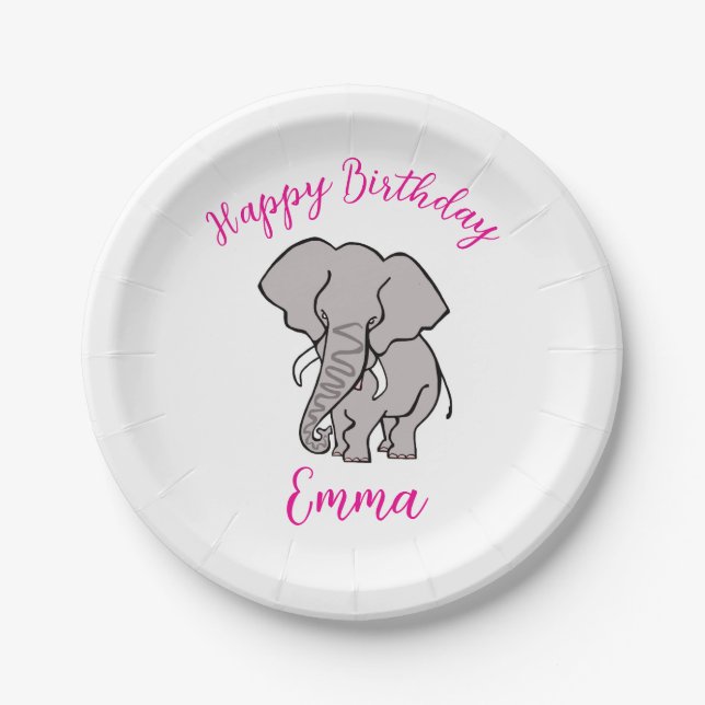 Niedliches grafisches ELEPHANT - Happy Birthday - Pappteller (Vorderseite)