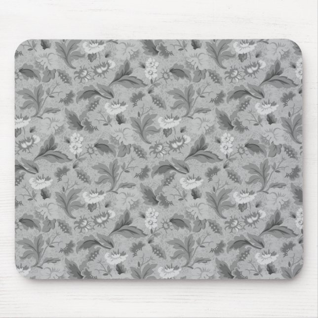 Niedliches, graues Blumenmuster Mousepad (Vorne)