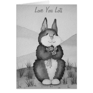 niedliches graues Bunny lächeln mit Blume Liebe