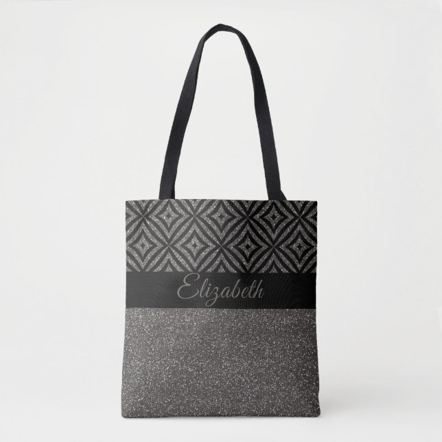 Niedliches graues Glitzer-Schwarz-Muster Tasche (Vorderseite)