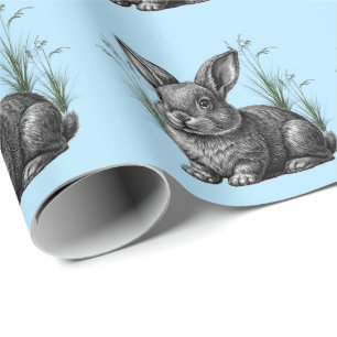 Niedliches graues Kaninchen gegen den blauen Himme Geschenkpapier