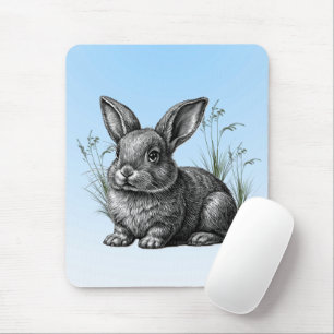 Niedliches graues Kaninchen gegen den blauen Himme Mousepad