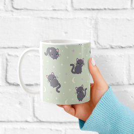 Niedliches Graues Katzen-Mug | Sage Kawaii Katzen Kaffeetasse
