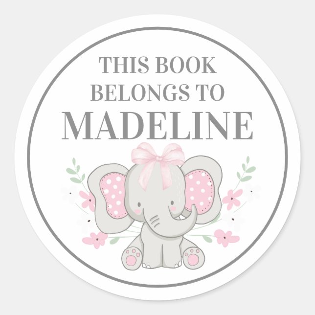 Niedliches Graurosa Polka Dot Elephant Buchzeichen Runder Aufkleber (Vorderseite)